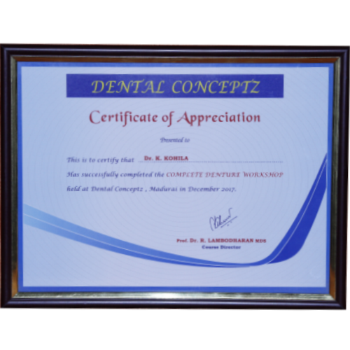 Complete Denture Workshop Certification certificate