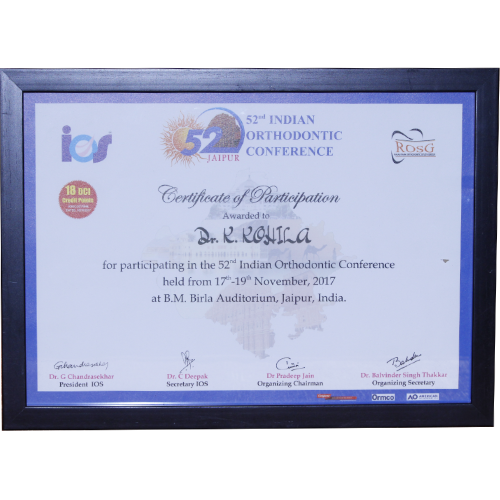 Indian Orthodontic Conference Participation certificate