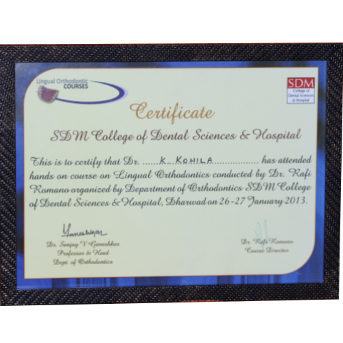Lingual Orthodontics Certification certificate