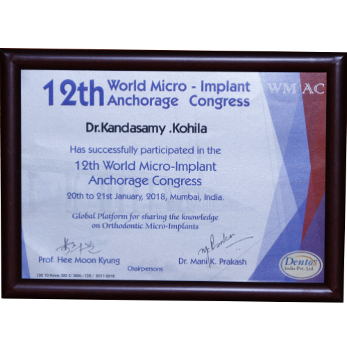 World Micro Implant Anchorage Congress, Mumbai certificate